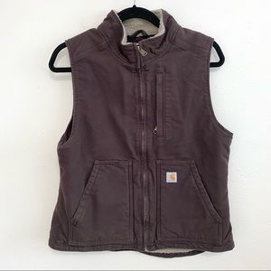 Carhartt Women's Sherpa-Lined Mock Neck Vest Dark Brown Size S